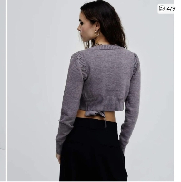 FOR LOVE AND LEMONS Joan Cardigan Sweater and Vest Button Crop Grey XS - Picture 4 of 10